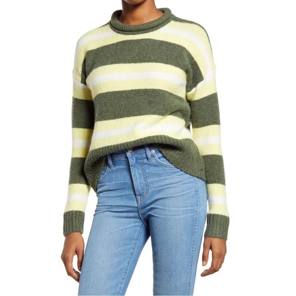 Madewell NWT Striped Fulton Pullover Sweater in Heather Greengrass - Picture 6 of 9